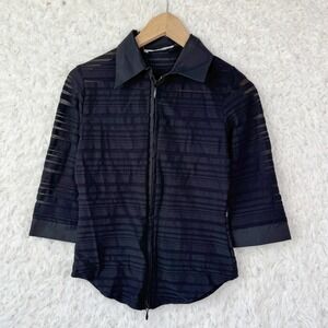 Rayure Paris Zip Up Top 42 6 Black Sheer Striped 3/4 Sleeve Whimsigoth Goth Chic